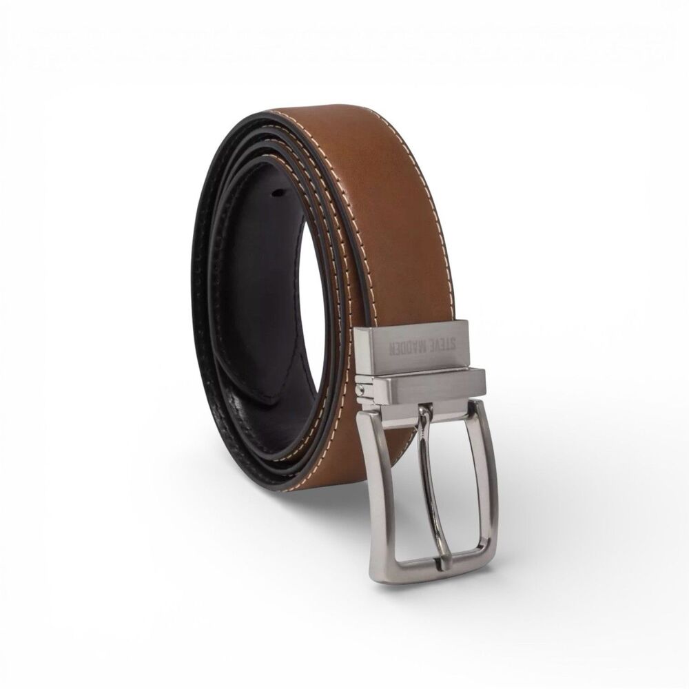 Steve Madden Leather Reversible Men's Belt Sz L(38/40) Light Brown/Black